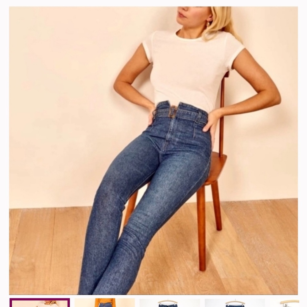 Reformation Kayo High Rise Skinny Belted Paper Bag Waist Jeans